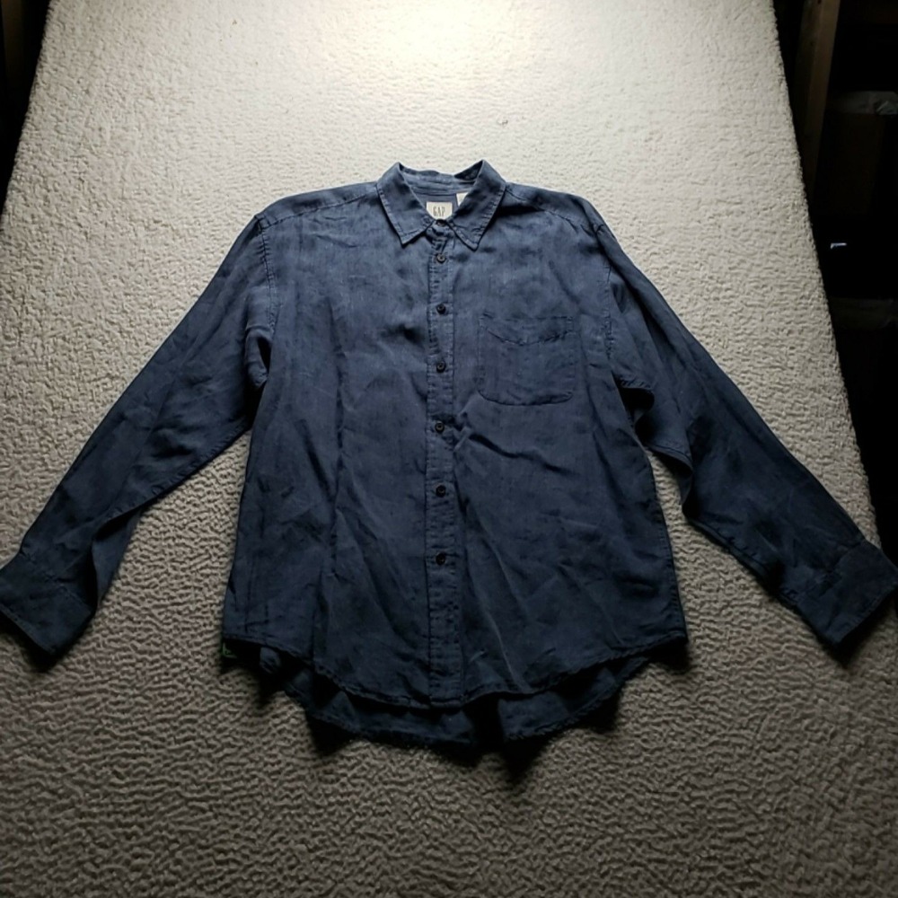 Gap Shirt Mens Large Blue 100% Linen Long Sleeve Button-Up Casual Breathable